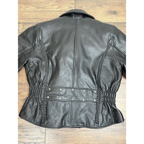Interstate Leather Motorcycle Jacket Black Women’s Sz L Made in USA - Picture 5 of 9